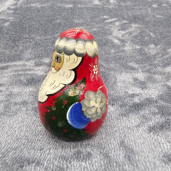 Vintage Russian Roy Poly Santa figurine wood hand painted non nesting chime bell - Picture 7 of 12